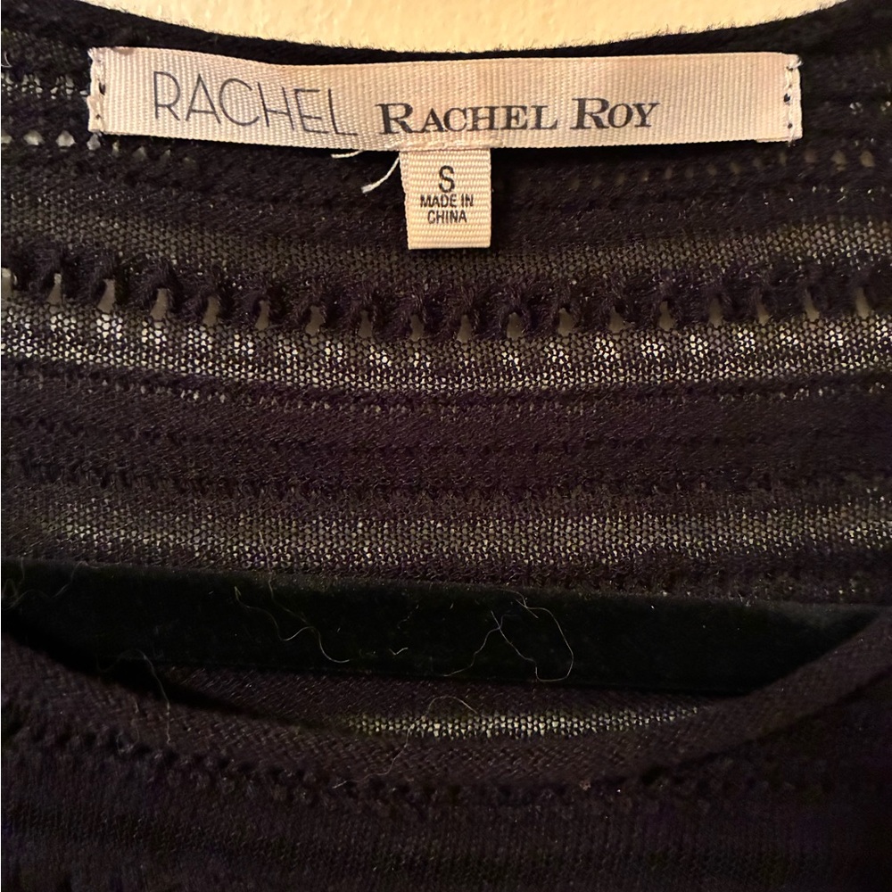 RACHEL Rachel Roy Black Long Sleeve Open Knit See-Thru Sweater Top Layering  S - Picture 4 of 7